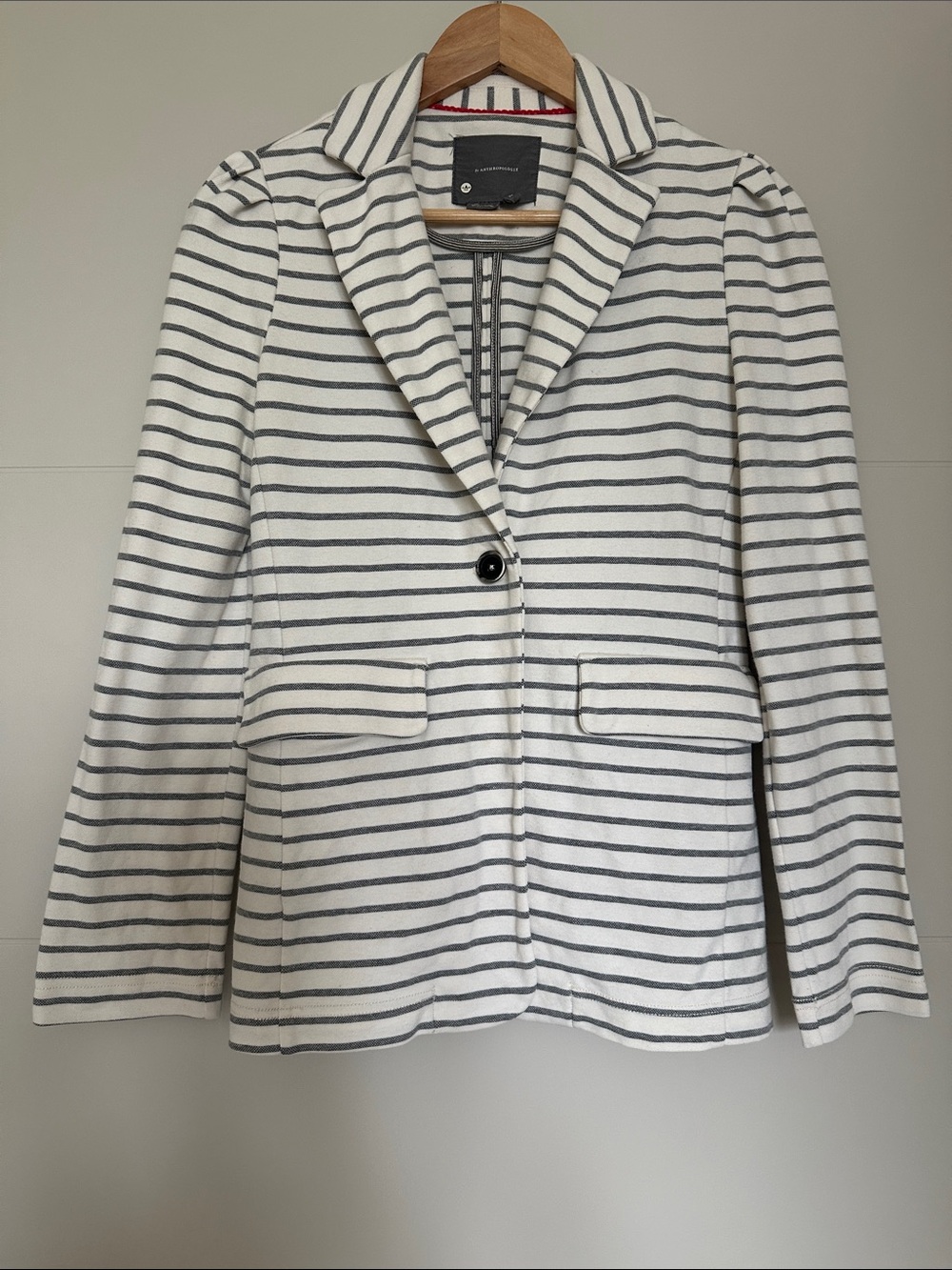 Anthropologie Cream and Gray Striped Single-Button Blazer